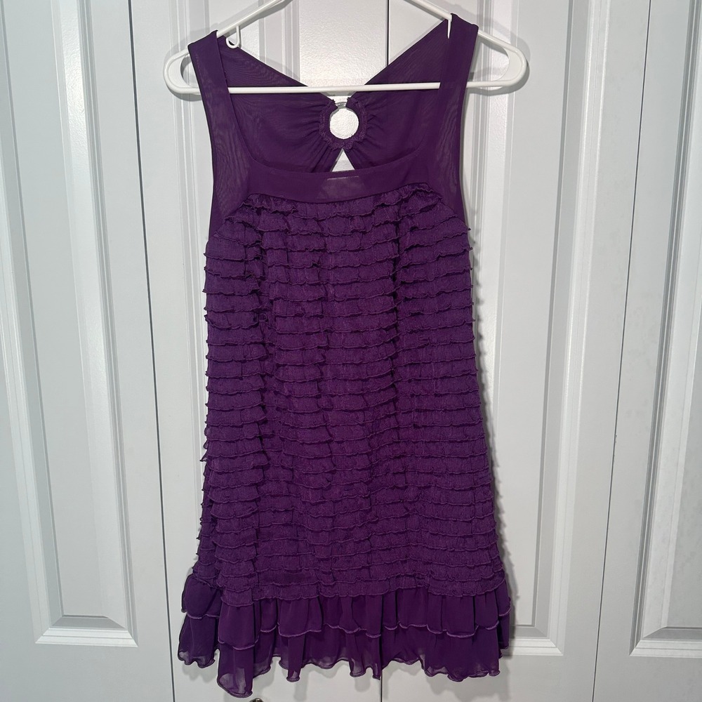 Volume One Ruffle Mini Dress L Y2K Purple Keyhole Sleeveless Fairy Whimsigoth
